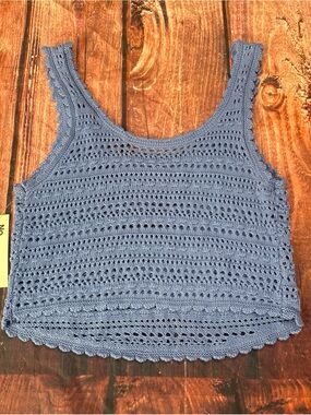 No Boundaries Light Blue Crochet Tank Top